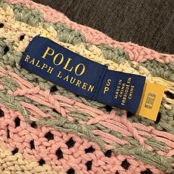 Ralph Lauren Crocheted Knit Sweater Top Crewneck Tee Pastel Vintage Striped S - Picture 13 of 14